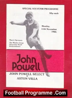 John Powell Testimonial Benefit Kidderminster Harriers 1985 - football programme