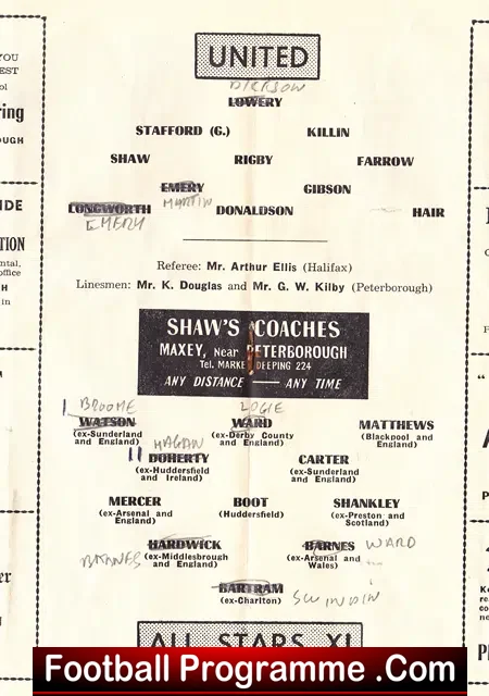 Ken Moody Testimonial Peterborough United 1956 + Shankly
