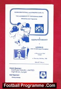 Laurence Stitt Testimonial Benefit Match Glenavon 1985 - football programme
