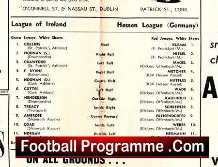 League Of Ireland v Hesse Football Association 1954 – German