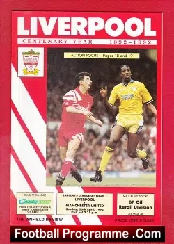 Liverpool v Manchester United 1992 - football programme