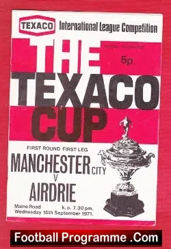 Manchester City v Airdrie 1971 - Texaco Cup - football programme