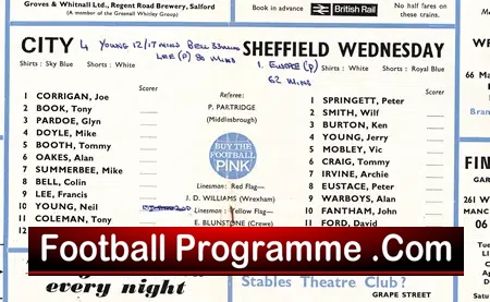 Manchester City v Sheffield Wednesday 1969 - Signed Corrigan +