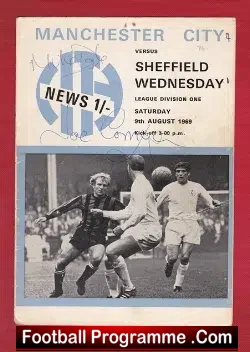Manchester City v Sheffield Wednesday 1969 - Signed Corrigan + - football programme