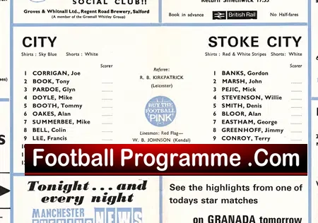 Manchester City v Stoke City 1970 - Signed Gordon Banks