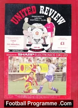 Manchester United v Panathinaikos 1991 - ECWC - football programme