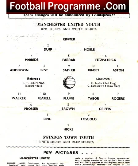 Manchester United v Swindon Town 1964 – George Best Youth Final