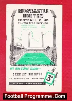 Newcastle United v Barnsley 1959 - Reserves Match - football programme