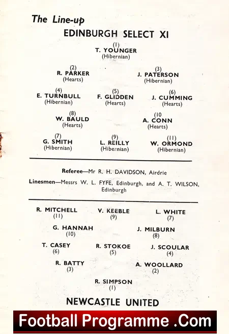 Newcastle United v Edinburgh Select 1955 – Charity Match Easter