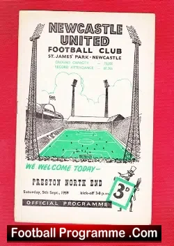 Newcastle United v Preston 1959 - football programme