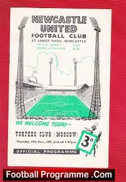 Newcastle United v Torpedo Moscow 1959 - Friendly Match - football programme
