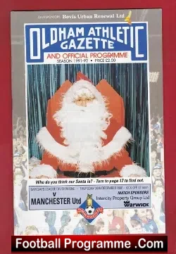 Oldham Athletic v Manchester United 1991 - football programme