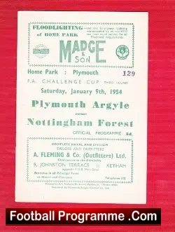 Plymouth Argyle v Nottingham Forest 1954
