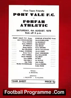 Port Vale v Forfar Athletic 1979 – Anglo Scottish Cup