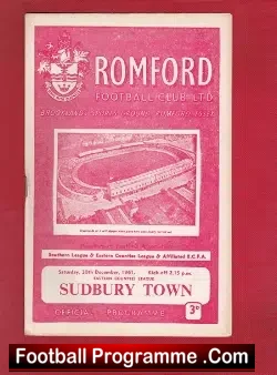 Romford v Sudbury Town 1961 - football programme