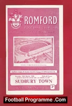 Romford v Sudbury Town 1962 - football programme
