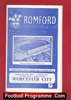 Romford v Worcester City 1962 - football programme