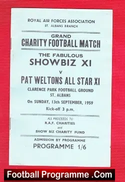 Showbiz X1 v Pat Welton All Star X1 1959 - RAF + Connery - football programme