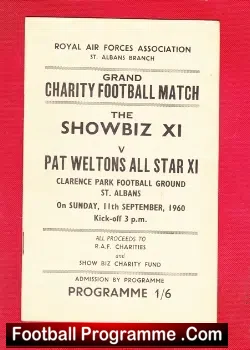 Showbiz X1 v Pat Welton All Star X1 1960 - RAF + Connery - football programme