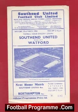 Southend United v Watford 1958 - football programme