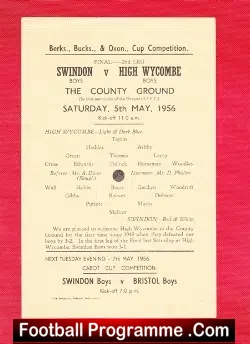 Swindon v High Wycombe 1956 – Boys Cup Final