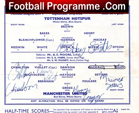 Tottenham Hotspur v Manchester United 1960 – Signed Busby Babes