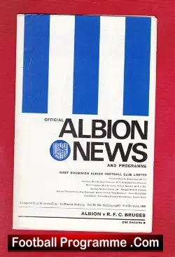 West Bromwich Albion v FC Bruges 1968 - ECWC - football programme