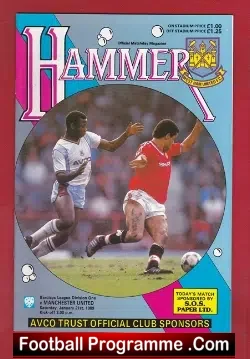 West Ham United v Manchester United 1989 - Man Utd - football programme