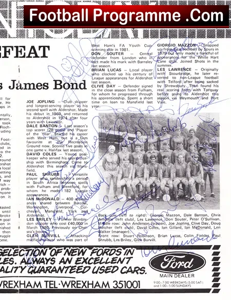 Wrexham v Aldershot 1984 - Multi Autographed Signed