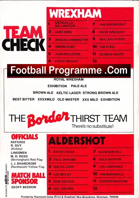 Wrexham v Aldershot 1984 - Multi Autographed Signed