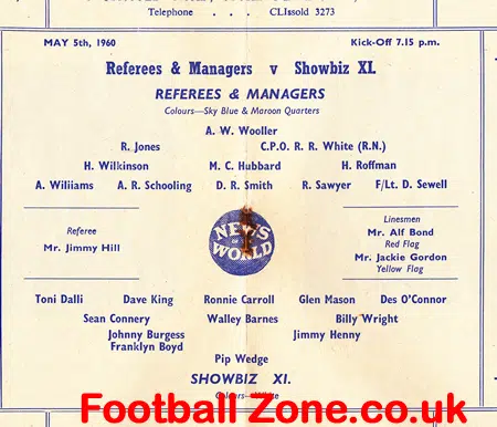 Leyton Orient v Showbiz X1 1960 – Multi Autographed Signed