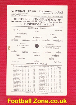 Chatham Town v Tunbridge Wells 1956 – Single Sheet