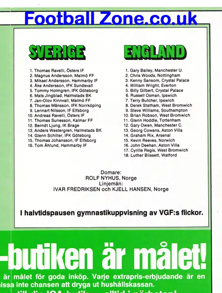 Sweden v England 1980s - Sverige