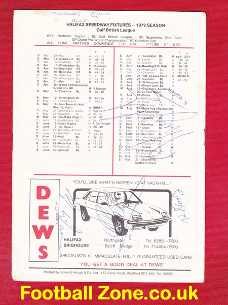 Halifax Speedway v Kings Lynn 1979 – Multi Autographed