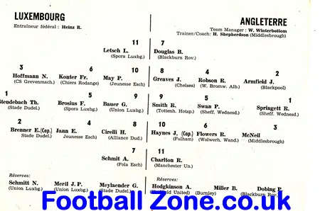 Luxembourg v England 1960 + Greaves + Charlton