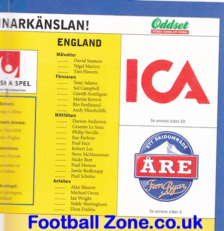 Sweden v England 1998