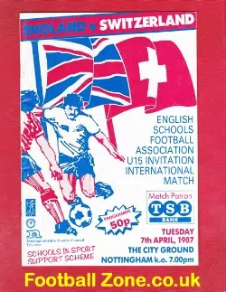 England v Switzerland 1987 - Schoolboys Nottingham