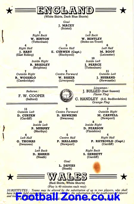 England v Wales 1963 – Wembley Schoolboys Match – to clear