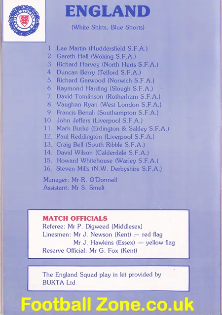 England v Wales 1984 – Schoolboys at Gillingham