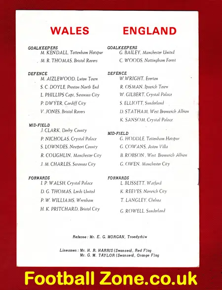 Wales v England 1979 – U21 at Swansea