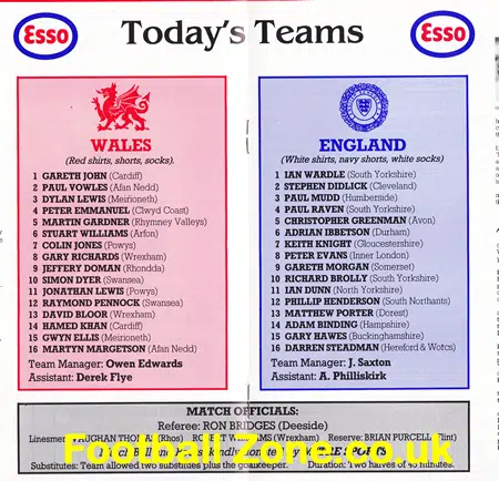 Wales v England 1988 – Schoolboys at Wrexham