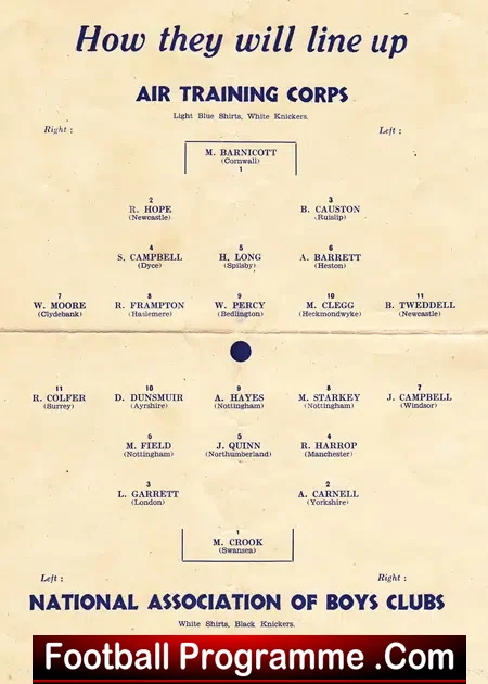Air Training Corps v Boys Clubs – Junior Final 1954