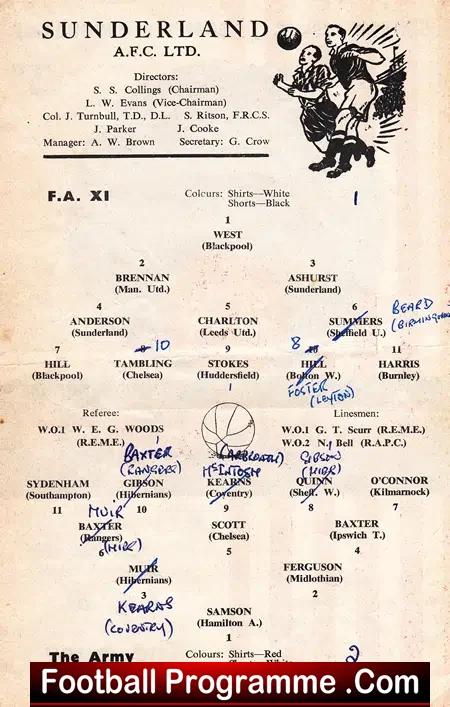 Army v FA XI 1961 – Friendly Match at Sunderland