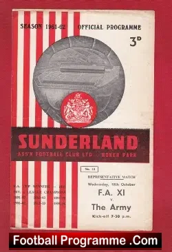 Army v FA X1 1961 - Friendly Match at Sunderland - football programme