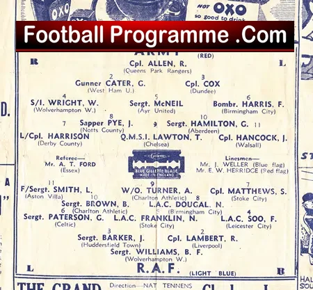 Army v Royal Air Force RAF 1946 – at Chelsea + Matthews + Wright