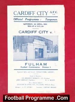 Cardiff City v Fulham 1954 - football programme