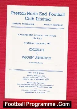 Chorley v Wigan Athletic 1965 - Lancashire Junior Cup Final PNE - football programme