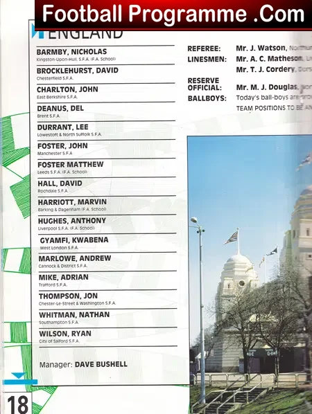 England v Belgium 1989 – Schoolboys – Ryan Giggs – English !