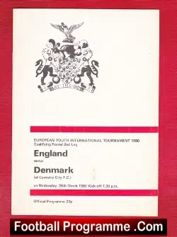 England v Denmark 1980 - Schoolboys at Coventry City - football programme