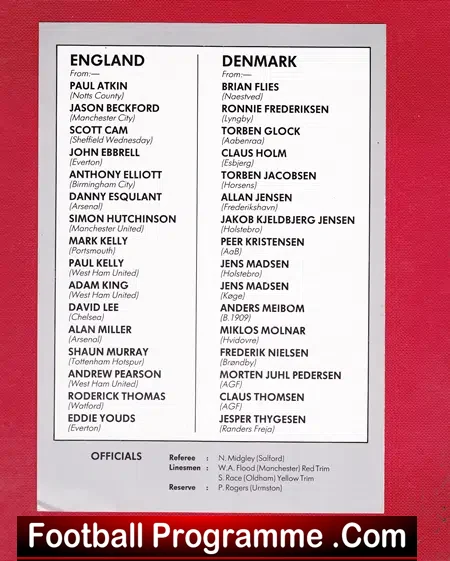 England v Denmark 1987 – U17 Youth Match at Manchester City
